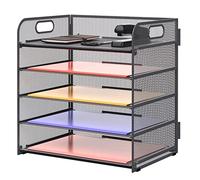 Supeasy 5 Trays Paper Organizer Letter Tray with Handle-Mesh Desk File Organizer, Grey Paper Sorter Desk Organizer for Office, Home or School
