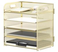 Supeasy 5 Trays Paper Organizer Letter Tray with Handle-Mesh Desk File Organizer, Paper Sorter Desk Organizer for Office, Home or School (Golden)
