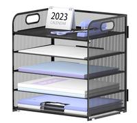 SUPEASY 5 Trays Paper Organizer Letter Tray with Handle-Mesh Desk File Organizer, Paper Sorter Desk Organizer for Office, Home or School, Black