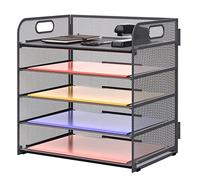SUPEASY 5 Trays Paper Organizer Letter Tray with Handle-Mesh Desk File Organizer, Paper Sorter Desk Organizer for Office, Home or School, Grey
