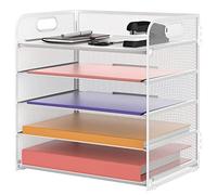 Supeasy 5 Trays Paper Organizer Letter Tray with Handle-Mesh Desk File Organizer White Paper Sorter Desk Organizer for Office, Home or School