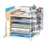 SUPEASY Desk Organiser with File Holder, 5-Tier Paper Letter Tray Organiser with Pen Holders, Large Desktop Storage for Office Supplies(white)