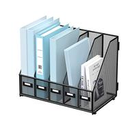SUPEASY Desk Organizers Metal Desk Magazine File Holder with 5 Vertical Compartments Rack File Organizer for Office Desktop, Home Workspace, Black