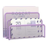 SUPEASY Mail Organiser for Desk, Mesh Metal Mail Holder Countertop with 3-Slot, Letter Sorter File Holder, Office Envelope Organiser for Mails(purple)