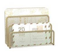 SUPEASY Mail Organizer, Desktop File Organizer - Metallic Lattice Container, 3 Slots, Letter Sorter - Archive, Office Envelope Organizer (Yellow)