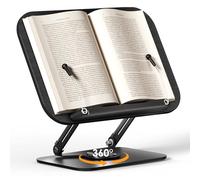 SupeDesk Book Stand for Reading, Adjustable Book Holder with 360° Rotating Bases, Foldable Designs, and Elastic Clips, Multifunctional Display Stand for Recipe, Cookbooks, Magazines, Tablets (Black)