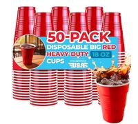 Supellectilem Red Plastic Disposable Cups - 18 Oz, 50 Ct. | Heavy Duty Large Party Cold Drink Plastic Cups Disposable