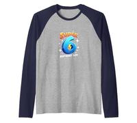 Super 6 Birthday Boy Lightning Bolt Space Theme Raglan Baseball Tee, Men, Navy/Athletic Heather, XL