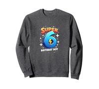 Super 6 Birthday Boy Lightning Bolt Space Theme Sweatshirt, Adult Unisex, Dark Heather Grey, L