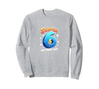 Super 6 Birthday Boy Lightning Bolt Space Theme Sweatshirt, Adult Unisex, Heather Grey, XXL