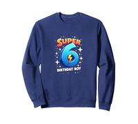 Super 6 Birthday Boy Lightning Bolt Space Theme Sweatshirt, Adult Unisex, Navy, XXL
