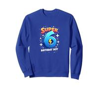 Super 6 Birthday Boy Lightning Bolt Space Theme Sweatshirt, Adult Unisex, Royal Blue, XL