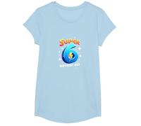 Super 6 Birthday Boy Lightning Bolt Space Theme T-Shirt, Girls, Baby Blue, XS