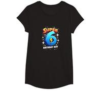Super 6 Birthday Boy Lightning Bolt Space Theme T-Shirt, Girls, Black, Medium