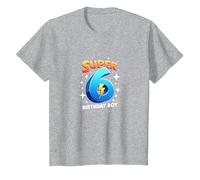 Super 6 Birthday Boy Lightning Bolt Space Theme T-Shirt, Kids, Heather Grey, 4 Years