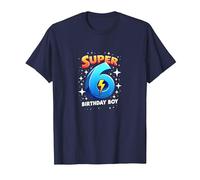 Super 6 Birthday Boy Lightning Bolt Space Theme T-Shirt, Men, Navy, XL