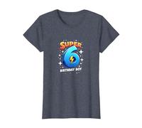 Super 6 Birthday Boy Lightning Bolt Space Theme T-Shirt, Women, Heather Blue, S