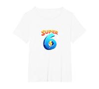Super 6 Birthday Boy Lightning Bolt Space Theme T-Shirt, Women's Plus, White, 6X