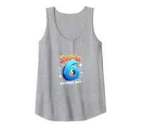 Super 6 Birthday Boy Lightning Bolt Space Theme Tank Top, Women, Heather Grey, S