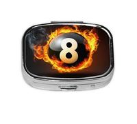 Super 8 Black Ball On Fire Billiards Pattern Pill Case Pill Box Travel Pill Organizer Small Square Medicine Box for Purse & Pocket Gifts