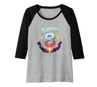 Super 8 Space Adventure Birthday Blast for Kids Raglan Baseball Tee, Women, Black/Athletic Heather, XL