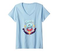 Super 8 Space Adventure Birthday Blast for Kids V-Neck T-Shirt, Women, Baby Blue, XXL