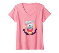 Super 8 Space Adventure Birthday Blast for Kids V-Neck T-Shirt, Women, Pink, M
