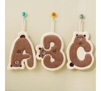 Super Absorbent Coral Fleece Hand Towels - Quick Dry Hanging Hand Towels for Kitchen & Bathroom - Cute Cartoon Embroidered Towels with Loop - 3PCS Soft Washcloths Alphabet Bear Design