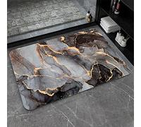 Super Absorbent Diatomaceous Earth Stone Bath Mat,Black and White Gold Marble Quick-Drying Bathroom Carpets,Non Slip Bathtub Floor Mat,Easy to Clean, Simple Kitchen Doormat(Square 40×60cm)