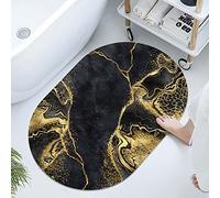Super Absorbent Diatomaceous Earth Stone Bath Mat,Black marbling with Golden Veins Quick-Drying Bathroom Carpets,Non Slip Bathtub Floor Mat,Easy to Clean, Simple Kitchen Doormat(Oval 50×80cm)
