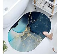 Super Absorbent Diatomaceous Earth Stone Bath Mat,Blue Gold Marble Quick-Drying Bathroom Carpets,Non Slip Bathtub Floor Mat,Easy to Clean, Simple Kitchen Doormat(Oval 50×80cm)