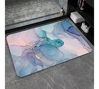 Super Absorbent Diatomaceous Earth Stone Bath Mat,Blue Green Gold Marble Quick-Drying Bathroom Carpets,Non Slip Bathtub Floor Mat,Easy to Clean, Simple Kitchen Doormat(Square 50×80cm)