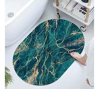 Super Absorbent Diatomaceous Earth Stone Bath Mat,Malachite Green Marble with Gold Glitter Quick-Drying Bathroom Carpets,Non Slip Bathtub Floor Mat,Easy to Clean, Simple Kitchen Doormat(Oval 40×60cm)