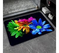 Super Absorbent Diatomaceous Earth Stone Bath Mat,Rainbow of Floweres Quick-Drying Bathroom Carpets,Non Slip Bathtub Floor Mat,Easy to Clean, Simple Kitchen Doormat(Square 40×60cm)