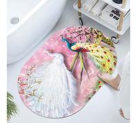 Super Absorbent Diatomaceous Earth Stone Bath Mat,Two Lovely Peacock Quick-Drying Bathroom Carpets,Non Slip Bathtub Floor Mat,Easy to Clean, Simple Kitchen Doormat(Oval 40×60cm)
