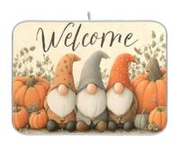 Super Absorbent Dish Drying Mat, Microfiber Fast-Drying Dish Mat, 16" x 18" , Kitchen Dish Drying Pad, The Dwarf Welcomes The Pumpkin