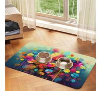 Super Absorbent Dog Food Mat, Abstract Style Colorful Flowers Pet Feeding Mat for Food and Water Bowls Non-Slip Waterproof Placement Pad for Floors Quick Dry Water Dispenser Mat for Dogs Puppy Cats