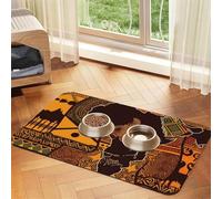 Super Absorbent Dog Food Mat, African Map Ethnic Pattern Pet Feeding Mat for Food and Water Bowls Non-Slip Waterproof Placement Pad for Floors Quick Dry Water Dispenser Mat for Dogs Puppy Cats