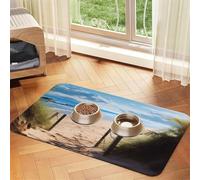 Super Absorbent Dog Food Mat, Beach Scenery Pet Feeding Mat for Food and Water Bowls Non-Slip Waterproof Placement Pad for Floors Quick Dry Water Dispenser Mat for Dogs Puppy Cats