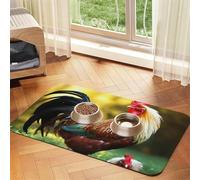 Super Absorbent Dog Food Mat, Beautiful Rooster Hen Pet Feeding Mat for Food and Water Bowls Non-Slip Waterproof Placement Pad for Floors Quick Dry Water Dispenser Mat for Dogs Puppy Cats