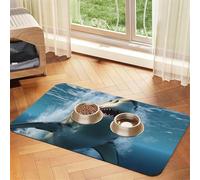 Super Absorbent Dog Food Mat, Beautiful Shark Pet Feeding Mat for Food and Water Bowls Non-Slip Waterproof Placement Pad for Floors Quick Dry Water Dispenser Mat for Dogs Puppy Cats
