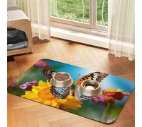 Super Absorbent Dog Food Mat, Beautiful Summer Butterfly Pet Feeding Mat for Food and Water Bowls Non-Slip Waterproof Placement Pad for Floors Quick Dry Water Dispenser Mat for Dogs Puppy Cats