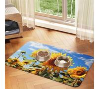Super Absorbent Dog Food Mat, Beautiful Sunflower Pet Feeding Mat for Food and Water Bowls Non-Slip Waterproof Placement Pad for Floors Quick Dry Water Dispenser Mat for Dogs Puppy Cats