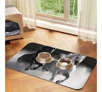 Super Absorbent Dog Food Mat, Black and White Horses Running Pet Feeding Mat for Food and Water Bowls Non-Slip Waterproof Placement Pad for Floors Quick Dry Water Dispenser Mat for Dogs Puppy Cats