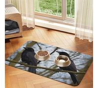 Super Absorbent Dog Food Mat, Black Crow Birds Pet Feeding Mat for Food and Water Bowls Non-Slip Waterproof Placement Pad for Floors Quick Dry Water Dispenser Mat for Dogs Puppy Cats