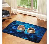 Super Absorbent Dog Food Mat, Blue Beautful Butterfly Pet Feeding Mat for Food and Water Bowls Non-Slip Waterproof Placement Pad for Floors Quick Dry Water Dispenser Mat for Dogs Puppy Cats