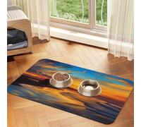 Super Absorbent Dog Food Mat, Blue Dusk Gold Sunset Pet Feeding Mat for Food and Water Bowls Non-Slip Waterproof Placement Pad for Floors Quick Dry Water Dispenser Mat for Dogs Puppy Cats