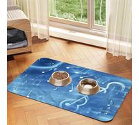Super Absorbent Dog Food Mat, Blue Musical Notes Pet Feeding Mat for Food and Water Bowls Non-Slip Waterproof Placement Pad for Floors Quick Dry Water Dispenser Mat for Dogs Puppy Cats