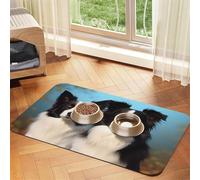 Super Absorbent Dog Food Mat, Border Collie Pet Feeding Mat for Food and Water Bowls Non-Slip Waterproof Placement Pad for Floors Quick Dry Water Dispenser Mat for Dogs Puppy Cats
