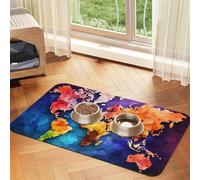 Super Absorbent Dog Food Mat, Color Map Pet Feeding Mat for Food and Water Bowls Non-Slip Waterproof Placement Pad for Floors Quick Dry Water Dispenser Mat for Dogs Puppy Cats